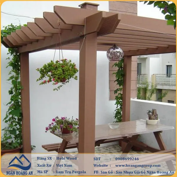 Lam Trụ Pergola Giàn Hoa Ngoài Trời Hobi Wood HB100 C100 Oka Brown
